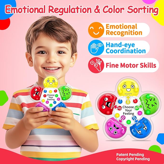 KidSquare Color Sorting Sensory Toys for Kids with Autism, Autistic 5-7, Gifts for Kids, Feelings Wheel Social Emotional Learning Activities, Fine Motor Skills Calming Fidget Toys, Ages 3+