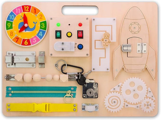 Busy Board for Toddlers Wooden Sensory Activity Boards Montessori Busy Toys Light Switch Toy Gift Educational Toys