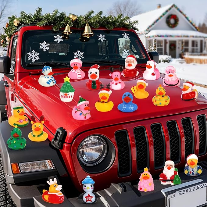 72 Pcs Christmas Rubber Ducks - Holiday Ducks Bag Fillers Ducking, Bathtub Toys, Party Favors, Classroom Game Prizes, Christmas Decorations