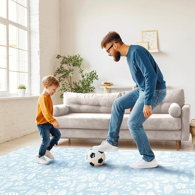 PopsyKosy Premium Baby Foam Play Mats - Stylish & Large Non-Toxic Puzzle Floor Tiles for Yoga- Spacious 6ft x 4ft - Expandable Interlocking Crawling Mats - Soft, Thick, Waterproof - Tranquil Blue