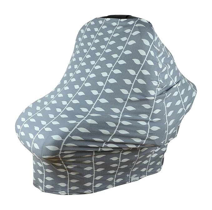 Baby Car Seat & Nursing Cover & Drawstring Carry Bag in Gray Ivy Design Shower Gift Breathable Stretchy Universal 4 in 1 Multi-Use Infant Carseat Canopy Covers Shopping Cart High Chair Stroller