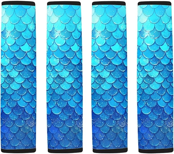 Car Seat Belt Cover Pad,Soft Comfortable Shoulder Seatbelt Pads Cushions for Adults and Children 2 PCS Blue Scales Print