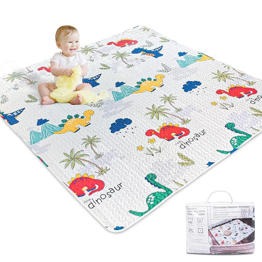 TANOSHII® Baby Play Mat for 59"x59" Playpen, Machine Washable Kids Mat, Cotton,Foldable Crawling Mat for Floor,One-Piece Crawling Mat Non Slip Baby Mat for Floor,Portable Travel(Dinosaur)
