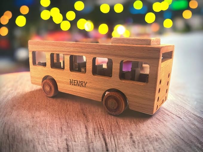 Personalized Wooden Toy Bus For Toddlers, Customized Wooden School Bus Toy, Montessori Toys For 1 Year Old, Baby Bus, Push Cars On The Wheels Toys, School Bus Toys For Toddlers 1-3, Wooden Toy Cars