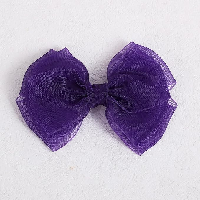 Dark Purple Mesh Hair Bows Clips 4" Organza Ribbon Hair Barrettes Alligator Hairpins for Girls Fall Birthday Wedding Party Dress Outfit Decor Accessory Teens Back to School Gift