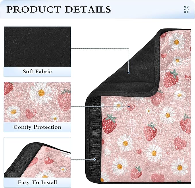 2 Pack Seatbelt Covers Seat Belt Cover Pad for Adults Boys Girls Car Seat Strap Covers Pads Cushion Universal Shoulder Strap Pad Protector for Backpack Camera Bag 10x7.7Inch Pink Floral Strawberry Hea