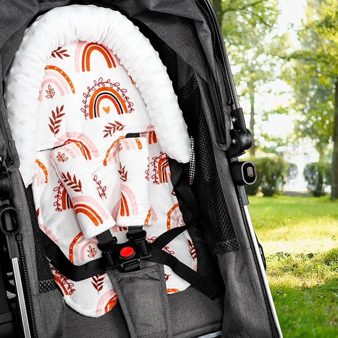 Pea Pod Infant Car Seat Insert, Baby Car Seat Head Support for Newborn Reversible Car Seat Cushion Padding Fits for Stroller, Baby Swing, Bouncer - Dots, Rainbow