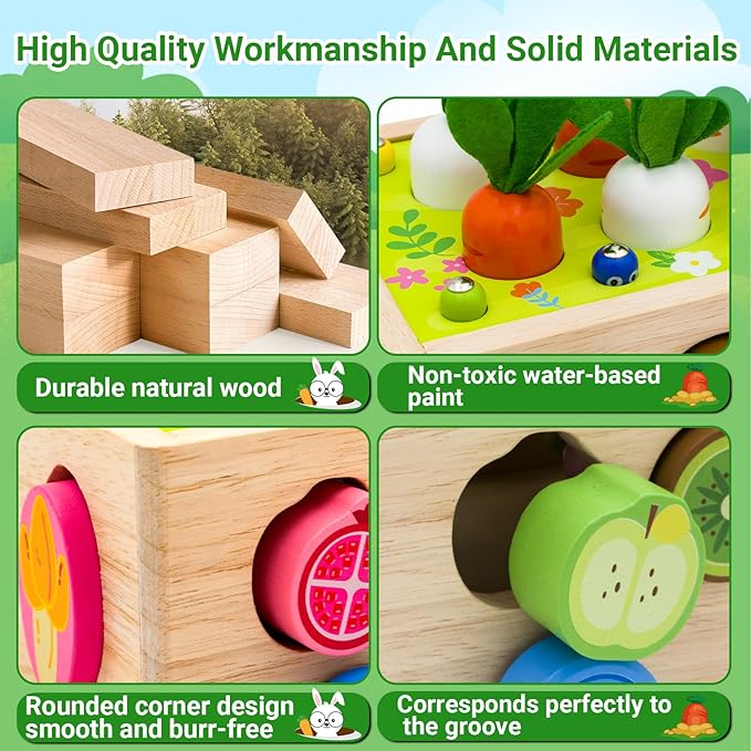 MEGRANATE Montessori Wooden Shape Sorter for Baby Carrot Shape Sorting Toy for Toddlers 3+ Montessori Shape Puzzles Fine Motor Toys Sensory Learning Educational Toys for Kids 1 2 3 4 5 6 Years Old