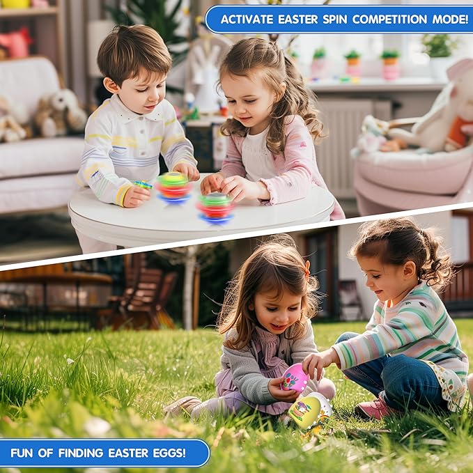 6 Pack Spinning Tops Toys, Lighting & Singing Colorful Eggs, Party Favor Easter Basket Stuffers for Boys & Girls Ages 3-6