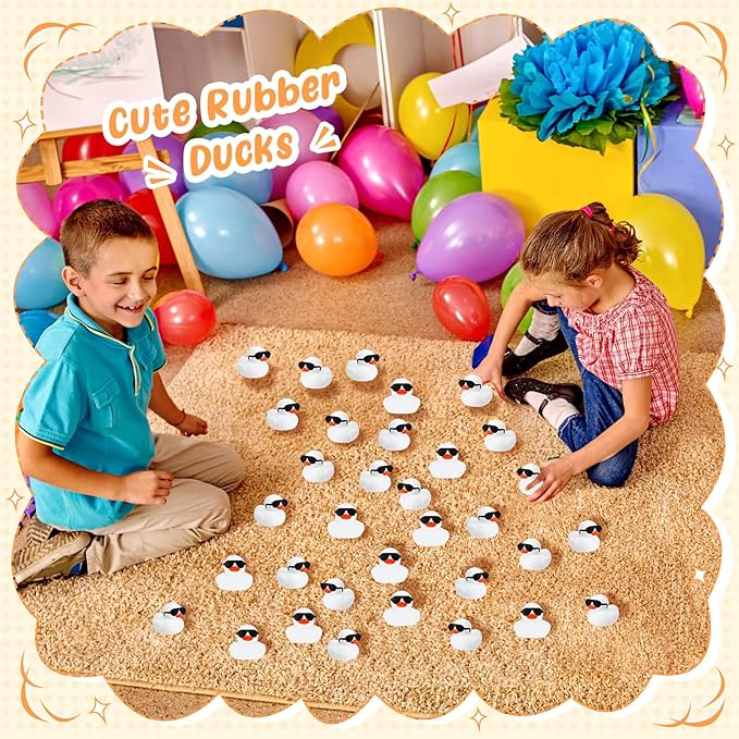 Sosation 36 Packs Mini Rubber Ducks with Sunglasses Sets 2.2 Inch Bath Squeaky Rubber Duckies Cute Float Bathtub Toys for Birthday Party Favors Class Carnival Prizes Car Decor(White)