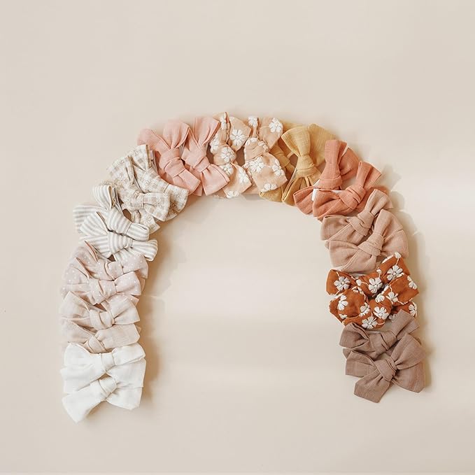 Niceye Baby Hair Clips - 24 Pcs Fully Lined Hair Bow Clips for Fine Hair Cotton Tiny Hair Barrettes for Infants, Toddlers, and Little Girls