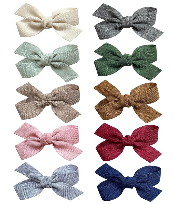 Baby Girls Hair Bows Clips, 10pcs Boutiques Barrettes Fully Lined Alligator Clips Hair Accessories for Infants Toddlers Fine Hair by Cherssy