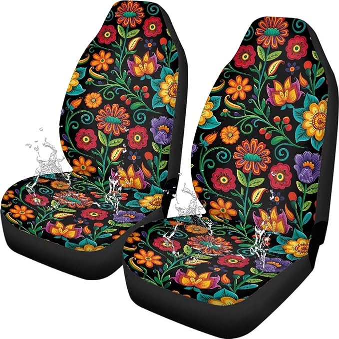 Wildflower Car Seat Covers Universal Front Car Seats Waterproof Anti-Slip Back Fabric Removable Automotive Accessories Suitable for Cars, SUV and Trucks