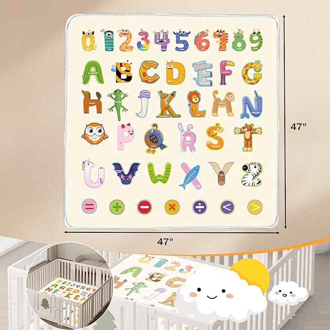 Baby Play Mat, 1-Inch Thick Foam 47" X 47" Playpen Mat,Waterproof & Non - Slip Playmat for Baby Play on Floor, Wipe - Clean, Ideal for Infants, Toddlers & Kids' Crawling and Tummy Time(Animal)