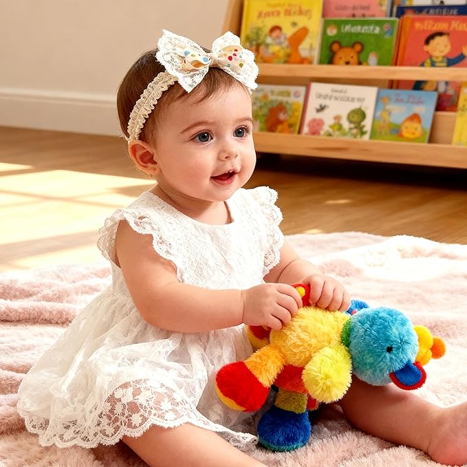 Baby Girls Bow Lace Headband Cute Soft Hairband White Butterfly Knot Headbands for Newborn Infants Toddlers Kids Christening Baptism Birthday Party Hair Accessories（Colorful dots）