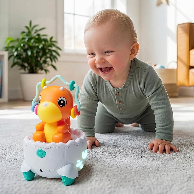 lalalark JOVA Dinosaur 2 in 1 Moving Musical Toy, Tummy Time Toys with Auto-Avoiding Obstacles, Interactive Musical and Light, Birthday Gifts for Toddlers 12-18 Months Learning to Crawl