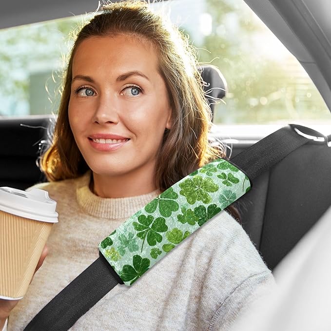 2 Pack Seatbelt Covers Seat Belt Cover Pad for Adults Boys Girls Car Seat Strap Covers Pads Cushion Universal Shoulder Strap Pad Protector for Backpack Camera Bag 6.5 Inch Green Nature St Patrick Clov