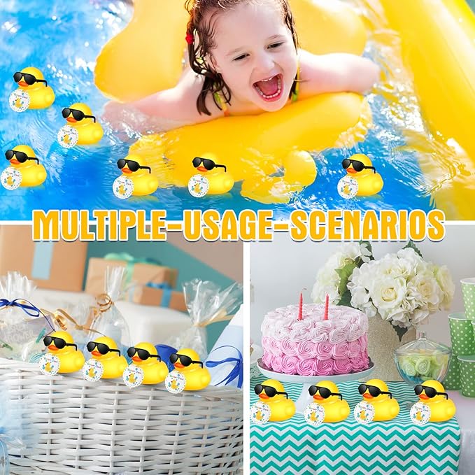 Chivao 12 Pcs Mini Rubber Ducks with Sunglasses/ Glasses and Hats/ Necklace, Cruise Rubber Ducks in Bulk Valentine Gift Small Bathtub Toy for Hiding Party Favor(Card Style,Yellow)