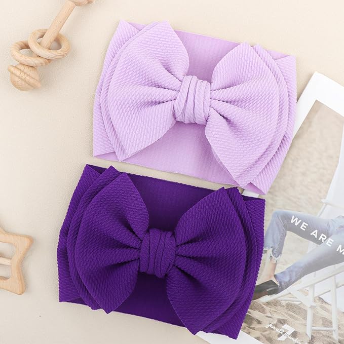 YanJie 2PCS 7'' Super Durable Soft Knot Headbands with Hair Bows Infant Toddlers Kids Hair Accessories Violet Purple Headband for Newborn Baby Girls