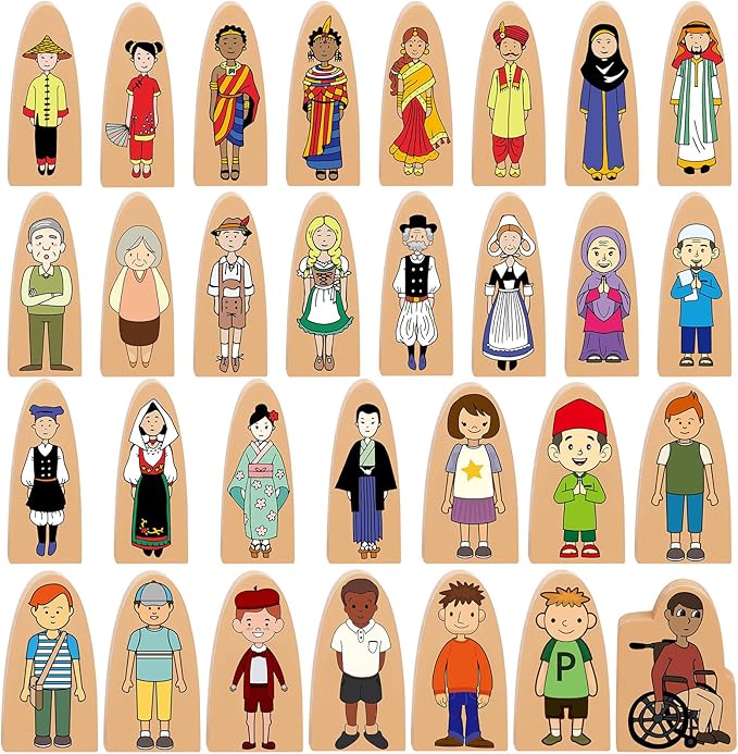 Syhood 30 Pcs Wooden Community Helpers Toys Multicultural Career Wooden People Figures Dolls Small Diversity Professionals Wood Blocks for Preschool Classroom Decorations Games Educational Supplies