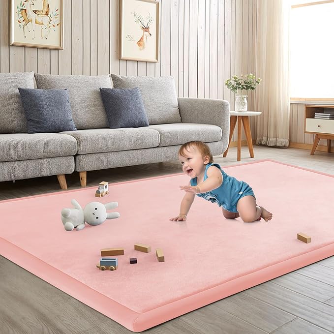 Baby Play Mat for Floor Nursery Rug Muscle Mat Area Rug Playroom Rug 59"x59" Playpen Mat Memory Foam 1.3" Thick Crawling Mat for Babies,Toddlers, Infants, Kids,Light Pink