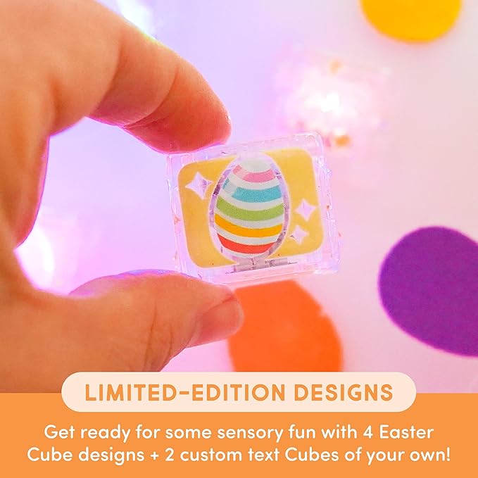 Glo Pals Personalized Hoppy Easter Water-Activated Light-Up Cubes Bath Toy – 6 Pack Easter Basket Stuffers for Kids, Custom Name Light Up Bath Cubes, Sensory Bath Toys, Easter Toys for Toddlers