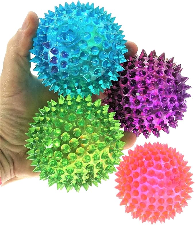 JA-RU Large 3.25" Light Up Spiky Rubber Ball (8 Balls) Spike Sensory Toy for Kids. Squishy Bouncy Dog Toy. Therapy Stress Fidget. Party Favor. Plus 1 Sticker. 699-8s
