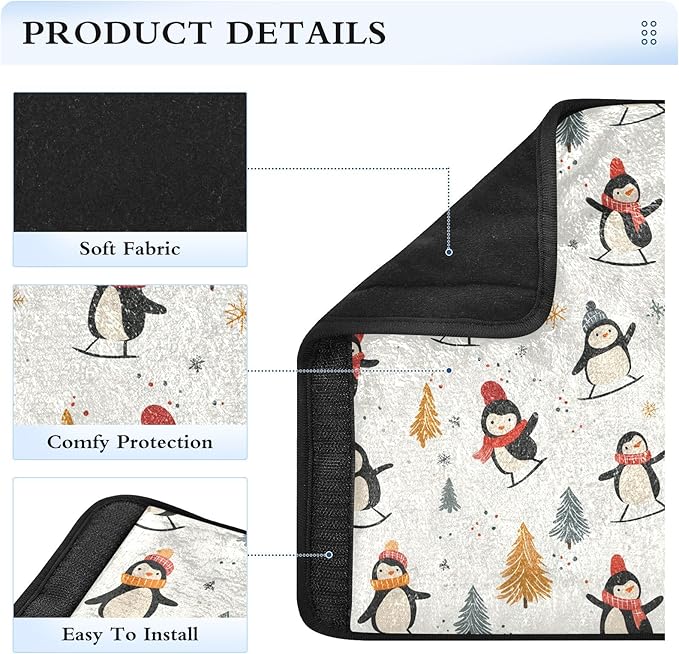 CHIFIGNO Cute Penguins Skating Beige Seat Belt Cover Pad Pack of 2 Car Seat Belt Pads Soft Shoulder Pad Auto Interior Accessories for Adults Women Kids