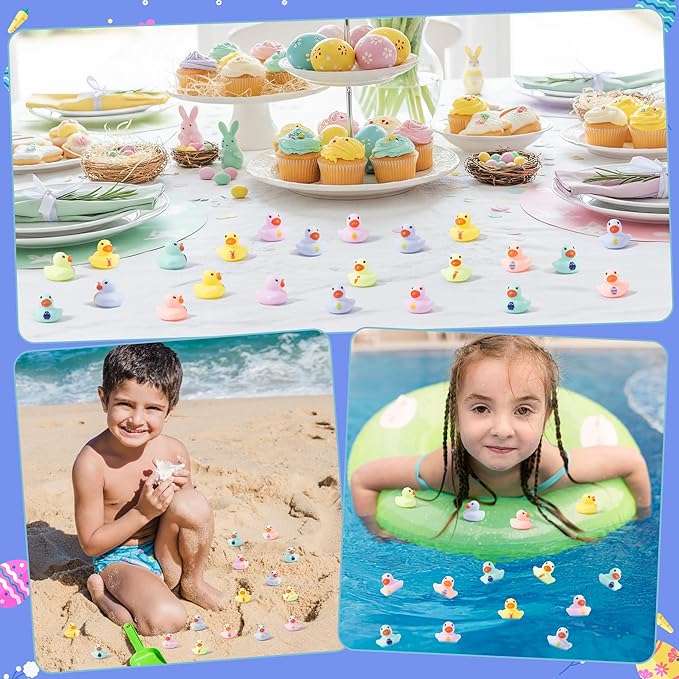 Haooryx Easter Mini Rubber Duck - 60Pcs Rabbit Egg Ducky Novelty Duck Cute Bunny Squeak Bathtub Float Bath Toy for Spring Holiday Decoration Birthday Gift Summer Pool Party Favor Easter Basket Stuffer