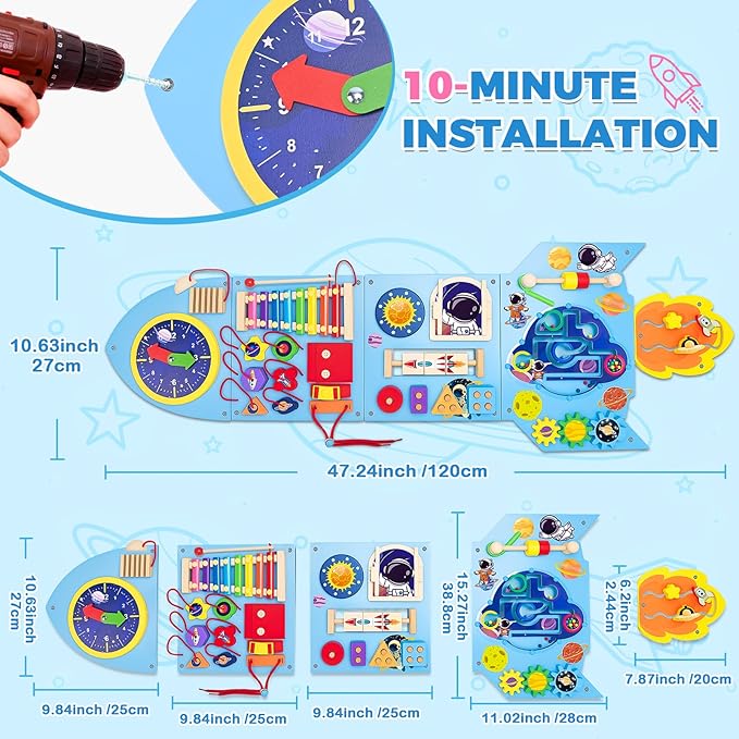 Kleikyerel Montessori Busy Board, Sensory Wall Panel for Kids, Activity Wall Busy Board with DIY Stickers, Learning & Educational Toys for 3+ Years Old Boys & Girls