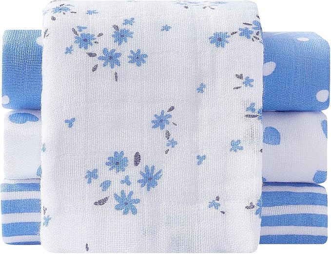 lasoftan Baby Muslin Burp Cloths, 100% Cotton Burping Cloths Super Absorbent Soft, Bath Towel Burp Cloths for Baby Girl Boy, Great Gift for Newborn, 10 x 20 inch, 4 Pack (Heart & Flowers)