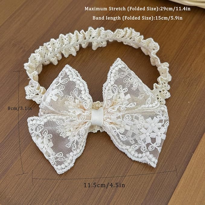 Handmade Baby Girl Headbands in Beige Baby Bows and Floral Lace Headband Bows for Newborns and Toddlers Cute Baby Girl Bows and Newborn Headband Bows