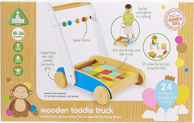 Early Learning Centre Wooden Toddle Truck, Hand Eye Coordination, Physical Development, Instills Confidence, Kids Toys for Ages 18 Month, Amazon Exclusive