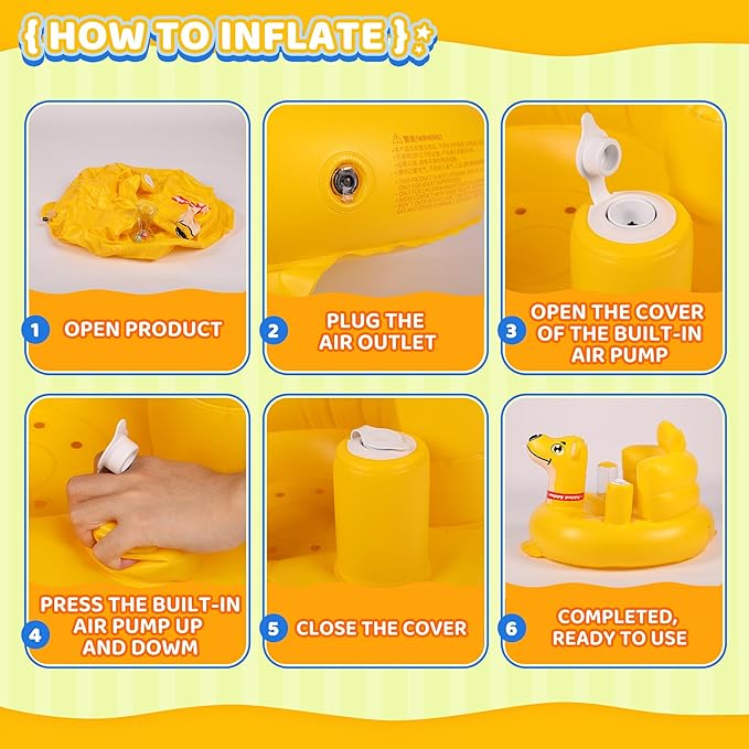 Baby Seat Inflatable Infant Floor Seat Toddler Chair Support Sitting Up Built in Air Pump with Tinkling Bells for 5-36 Months Home and Travel (Yellow)