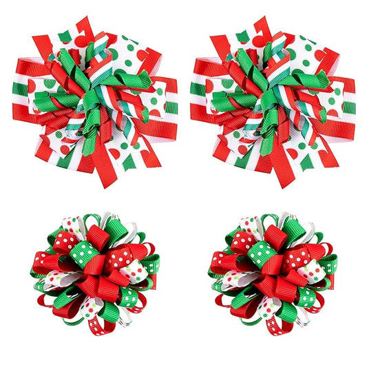 Christmas Hair Bows Clip Girls Red White Green Ribbon Stripe Polka Dot Cheer Bow Korker Curly Flower Ball Hairbow Alligator Barrette Pins Kids Xmas Holiday Decor Accessory Gift