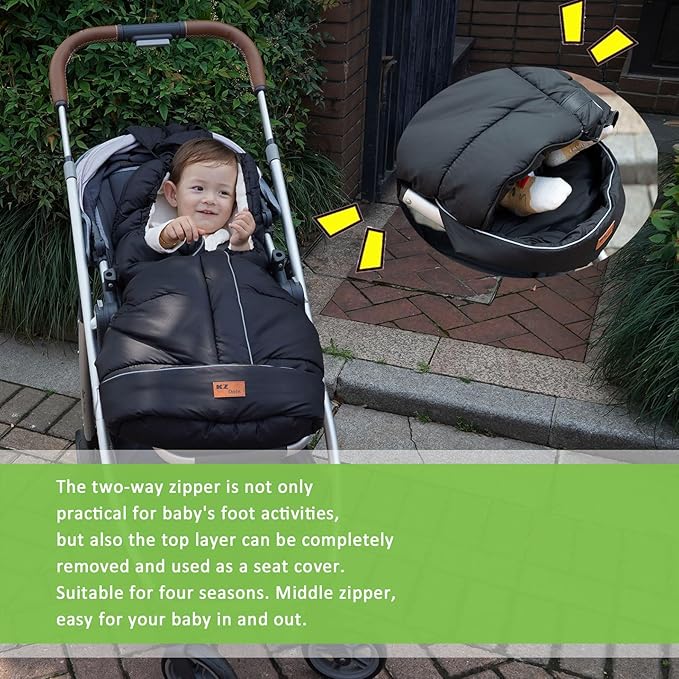 Stroller Footmuff, Winter Warm Waterproof Stroller Bunting Bag Fit All Stroller, with Non Skid Adjustable Fixing Cords and Adjust Hood, Stroller Cover for Winter/Stroller Accessory