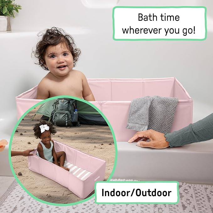 Ingenuity Tuckaway Toddler Folding Tub, Converts Shower to Tub, Folds to Store, Easy to Clean, No Assembly Required, Portable Baby Bathtub for Travel, 12M-5Y, Pink