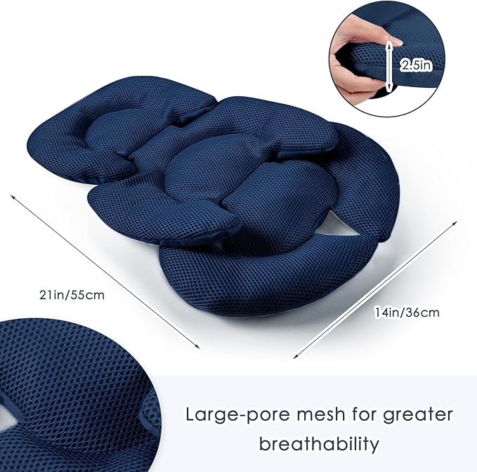 Infant Car Seat Insert for Newborn Girls Boys, Summer Mesh Baby Carseat Inserts with Strap Pads, Soft Reversible Baby Car Seat Insert Cushion Pad for Stroller, Bouncer, Swing, High Chair, Blue
