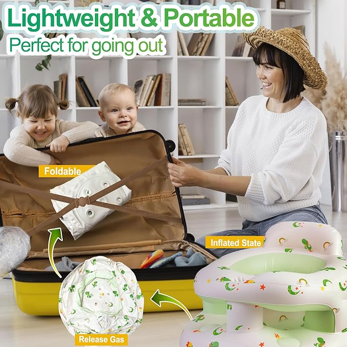 Upgraded Inflatable Baby Seat with Safety Guardrails, Thicker Sit Me Up Floor Seat for Baby Chair Sit Me Up, Blow Up Baby Chair Built in Air Pump for Babies 3-36 mth
