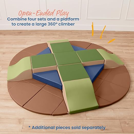 ECR4Kids SoftZone Junior Adventurer's Summit Slide, Corner Climber, Earthtone, 4-Piece