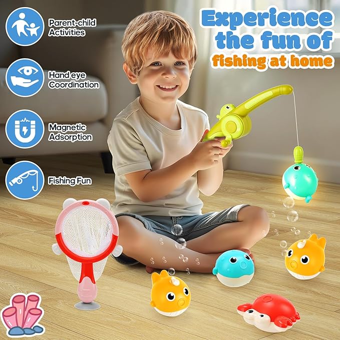 Light Up Toddler Bath Toys for Kids Ages 1- 3,7PC No Holes Baby Shower Bath Toys Set,Fun Magnetic Fishing Game Bathtub Toy,Birthday for Baby Boys Girls 1 2 3 4 5 6 Old Year