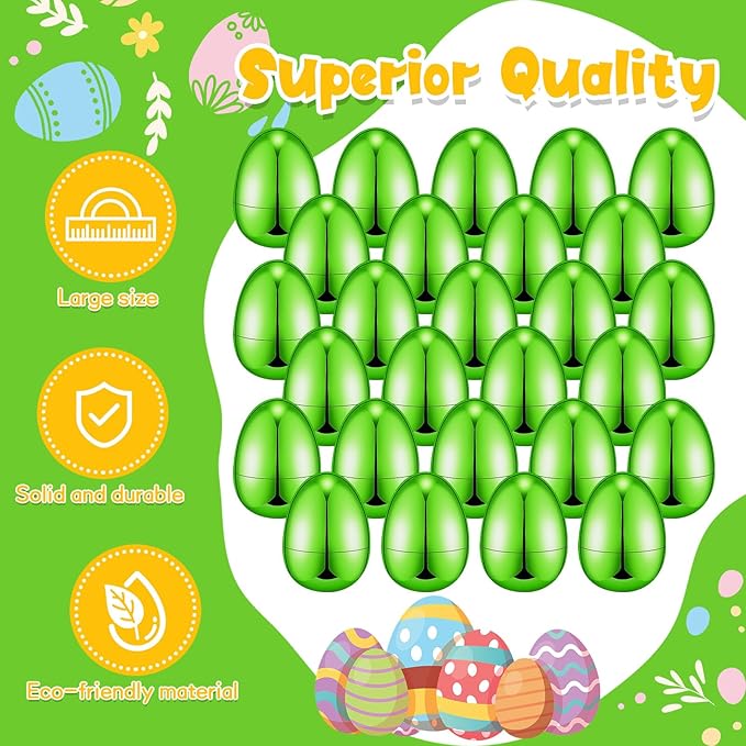 48 Pcs Easter Eggs Metallic 2.28 x 1.65 Inch Empty Eggs Fillable Easter Eggs Empty Plastic Easter Eggs for Easter Hunt Easter Party Favors (Green)