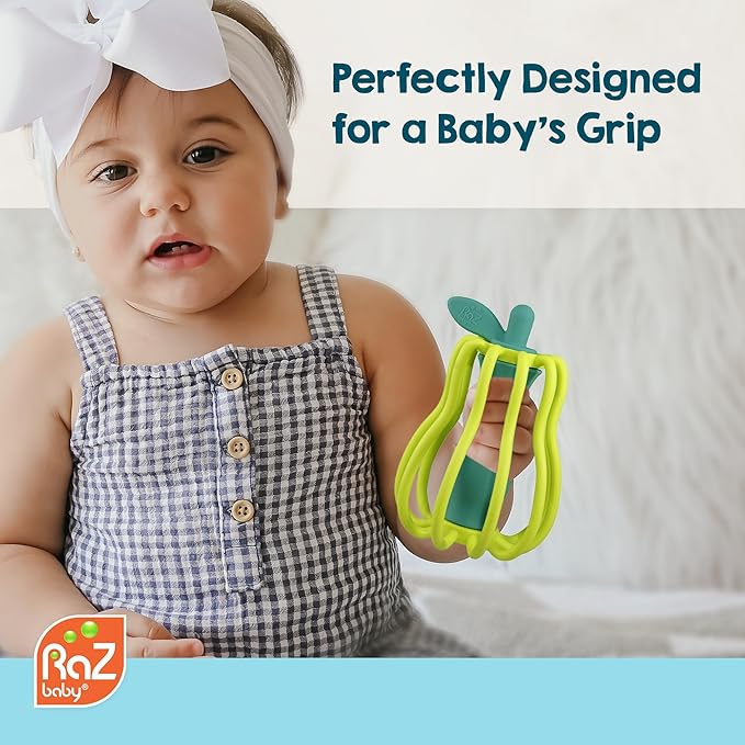 RaZbaby Chompy & RaZ-Pear Teether Set – BPA-Free Silicone Teething Toys for Babies 3M+, Soothing Textures, Rattle Sound, Easy to Hold, Sensory & Gum Relief, Great Gift for Infants