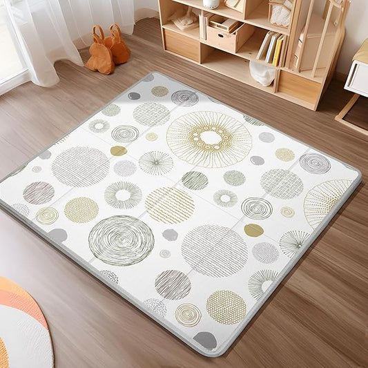 Foldable Baby Play Mat, PIGLOG 50x50 Playpen Mat, Safe Foam Playmat for Tummy Time, Waterproof Playmats for Babies and Toddlers Kids, Reversible Portable Floor Mat for Infant, Circles + Stripes