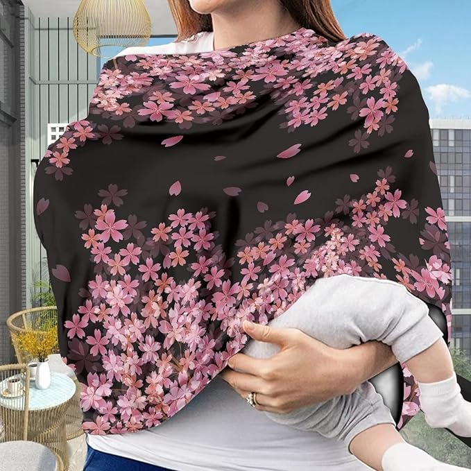 JEOCODY Car Seat Covers for Babies Cherry Blossom Elastic Pram Dust Cover Shopping Cart Cover Infant Carseat Canopy Shopping Cart Cover Multi-Use Nursing Breastfeeding Covers Nursing Scarf