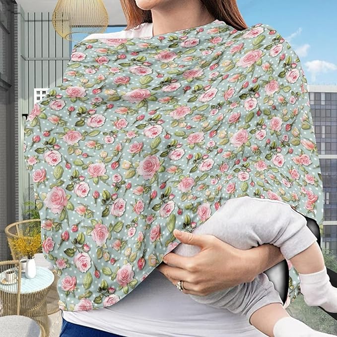 AFPANQZ Pink Flower Baby Car Seat Canopy Nursing Cover Breastfeeding Scarf Shopping Cart Covers Stroller Breathable Sunshade High Chair Cover Car Seat Covers for Girls and Boys