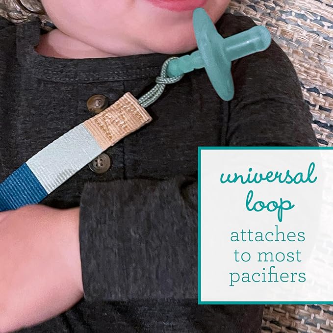 Infantino 3-Pack Pacifier Clip Holders, Universal Fit, Gentle on Clothes, Keeps Pacifiers Clean & Close, Ages 0-36 Months, Geometric Blue
