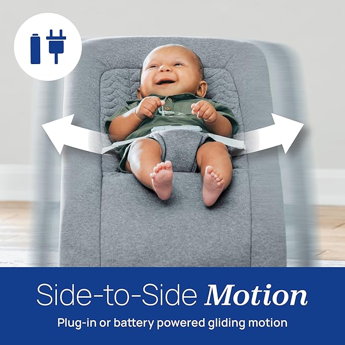 Chicco E-Motion Auto-Glider & Baby Bouncer, Motion-Sensing, Nature Sounds and Melodies, Cotton Seat Pad, AC or Battery Powered, Grey/Grey
