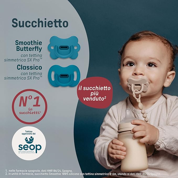 Color Essence SX PRO Silicone Baby Pacifier 2Pk, Made with 100% Soft Silicone, Baby Essentials Perfect for Breastfeeding Babies, Designed in Spain, 6-18 Mths, Green