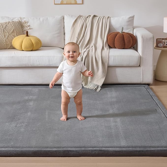 Baby Play Mat for Floor, 1.2" Thick Extra Large Memory Foam 59"×79" Playpen Mat for Kids, Infants, Toddlers - Soft Baby Crawling Mat for Tummy Time, Sitting with Non-Slip Bottom, Dark Gray